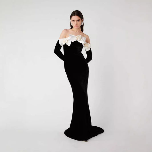 Black Long Sleeve Velvet Dress