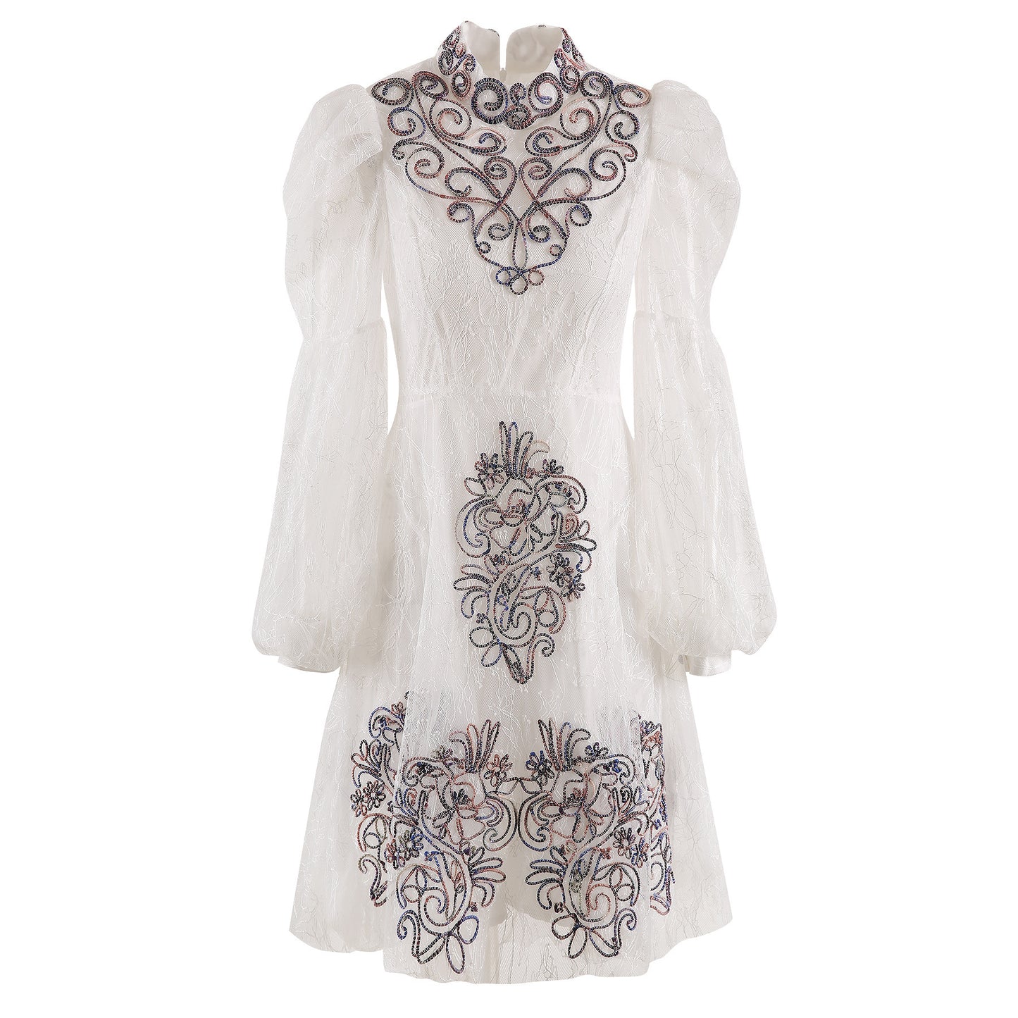 Plate Flower Mesh Long Sleeve Dress