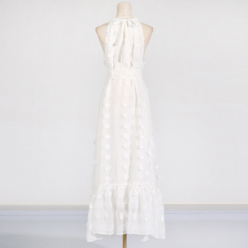 Round Neck Halter Three-dimensional Flower Dress