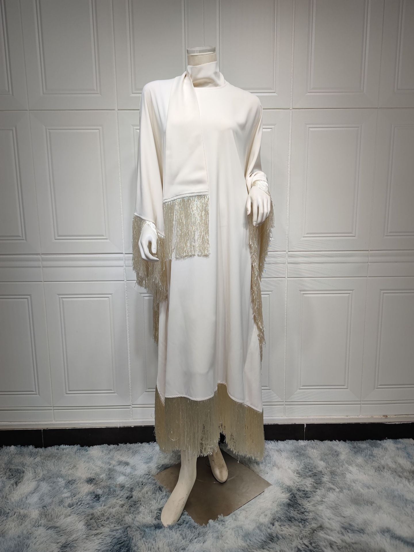 Solid Batwing Sleeve Tassel  Dress