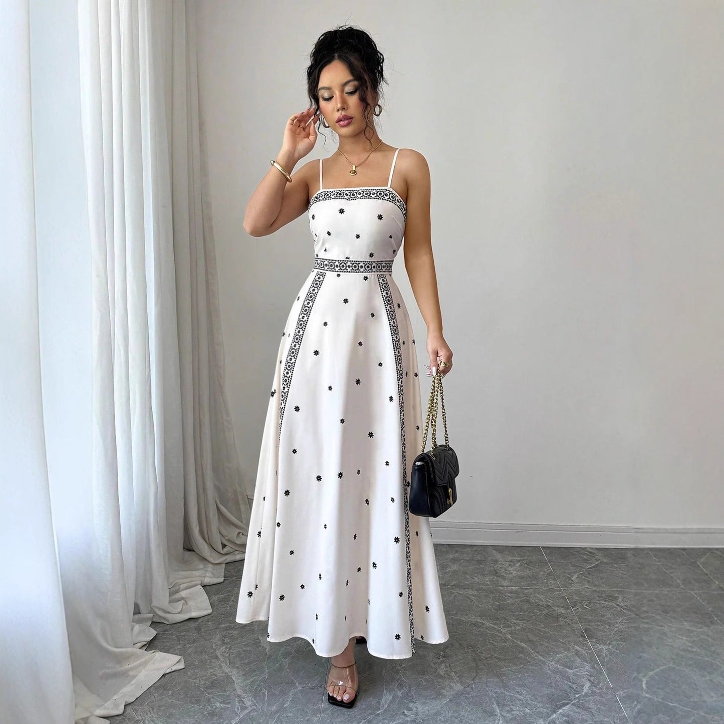 Fitted-waist Printed A-line Maxi Dress - M Chic Boutique
