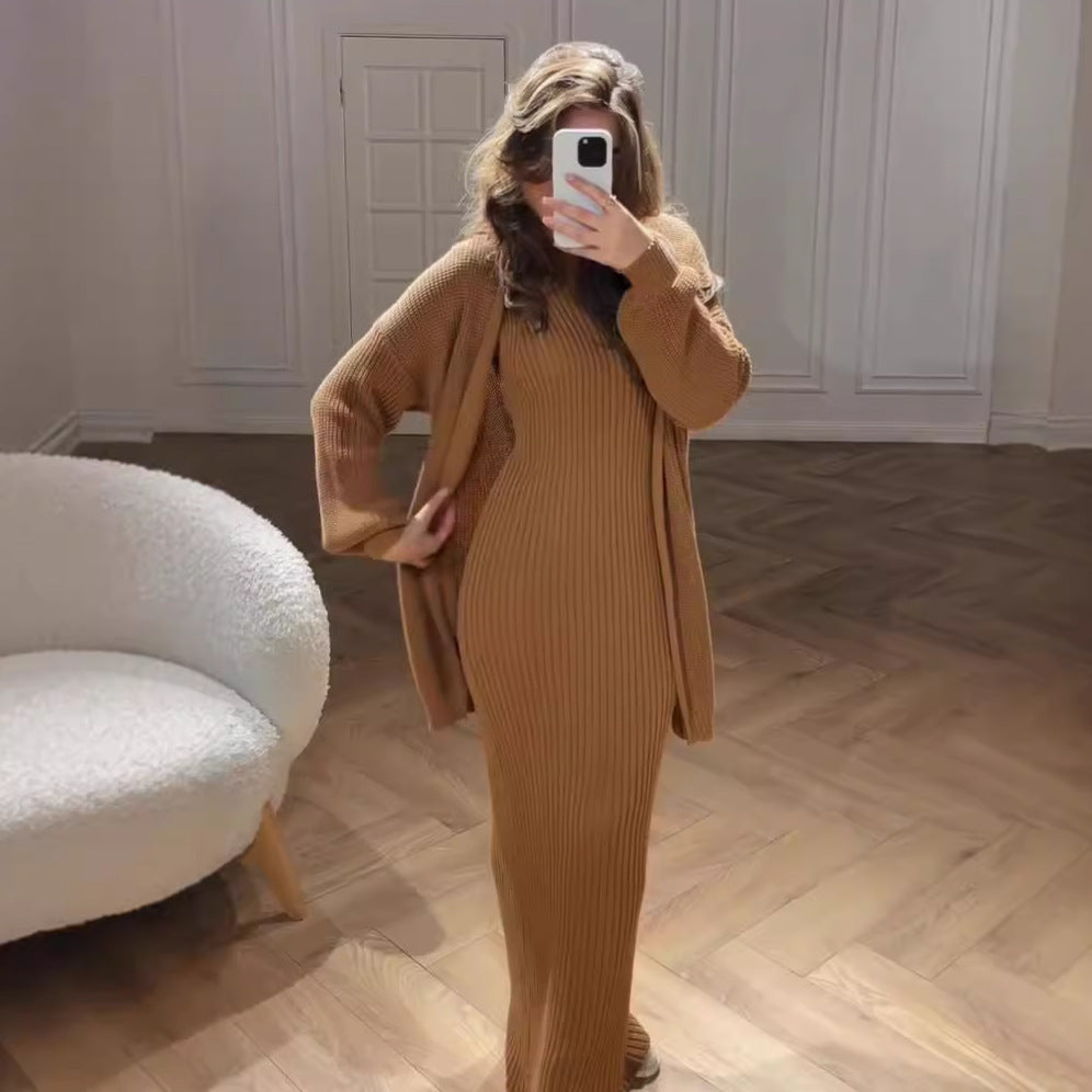 Lazy Knitwear Long Skirt Suit