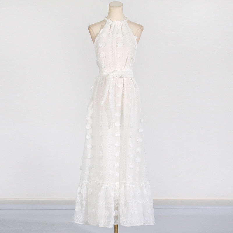 Round Neck Halter Three-dimensional Flower Dress