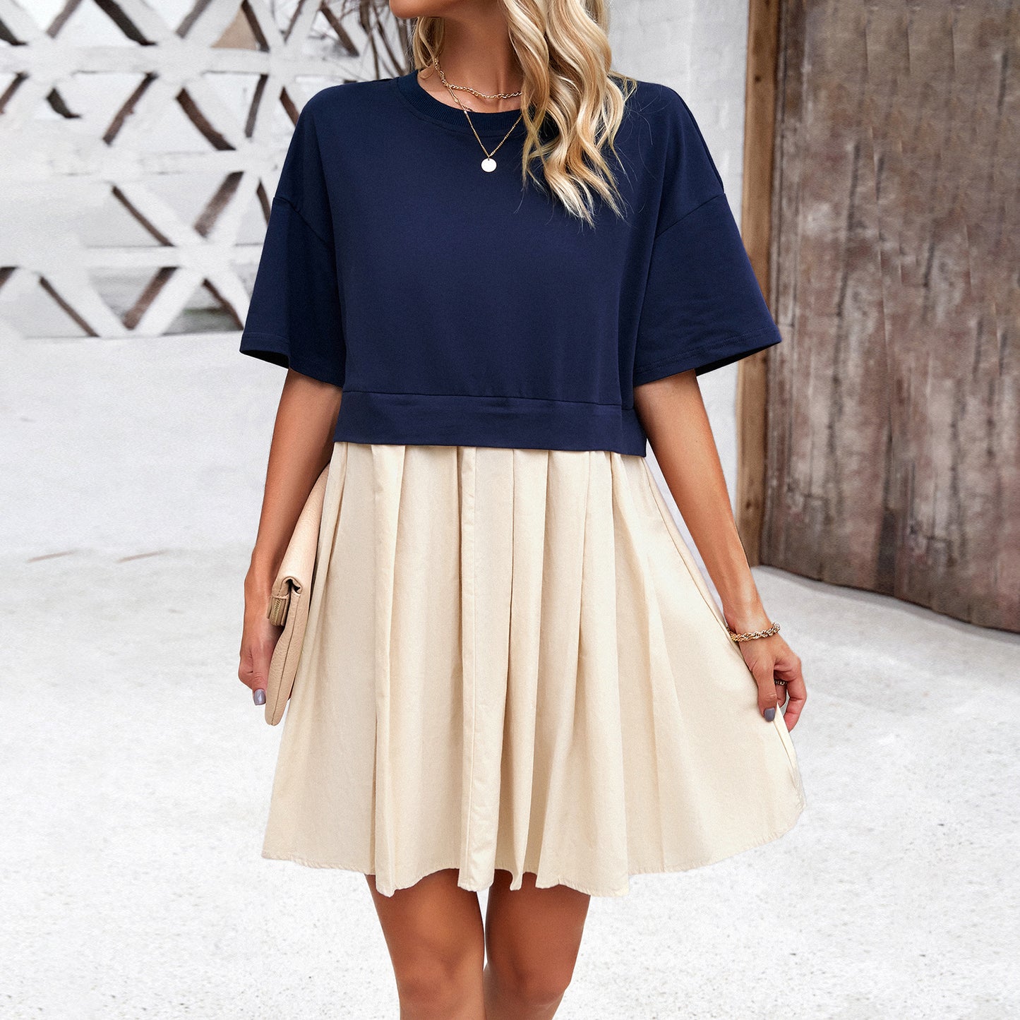 Short Sleeve Elegant Stitching Dress