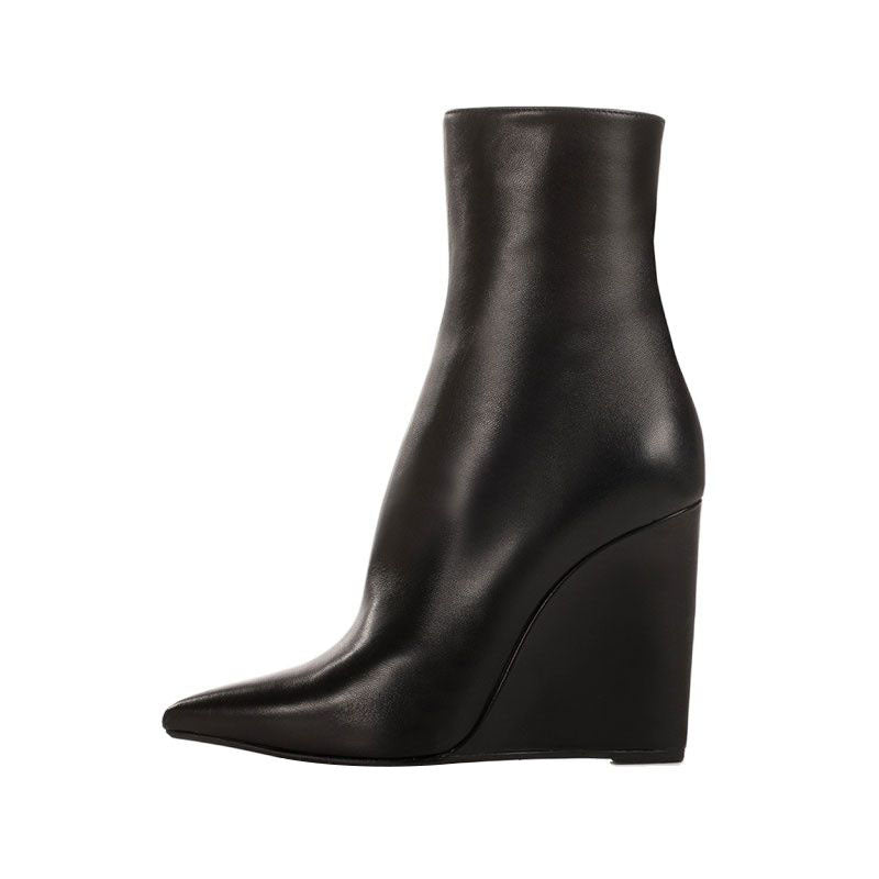 Pointed Toe Wedge Ankle Boots