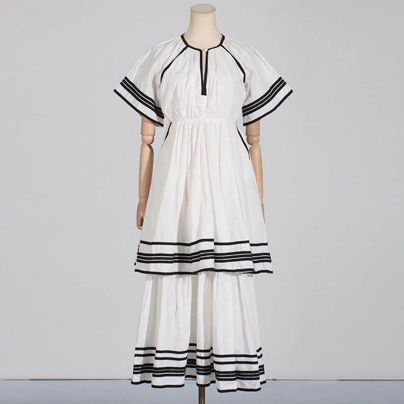 French Style Patchwork Long Dress
