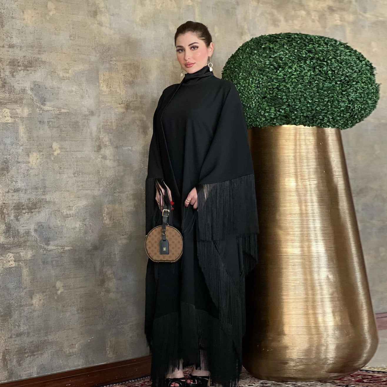 Solid Batwing Sleeve Tassel  Dress