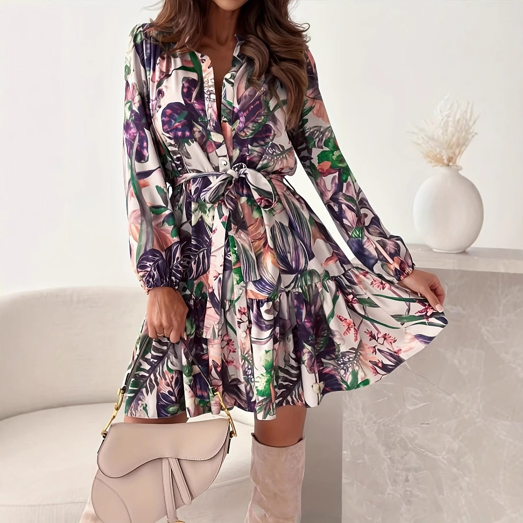 Floral Print Lace-Up Dress - M Chic Boutique