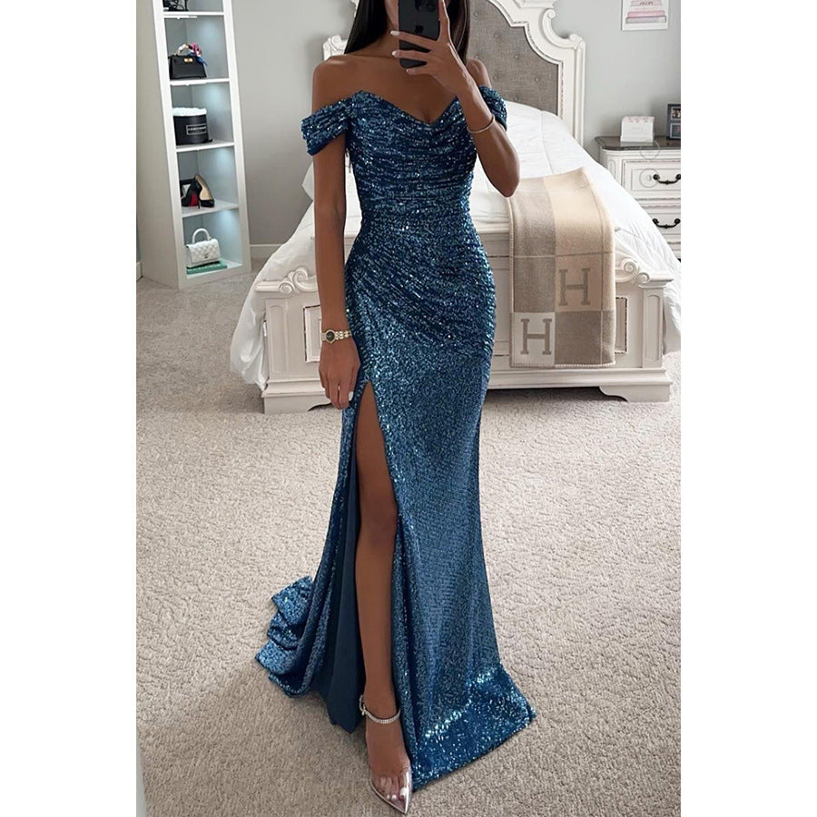 Off-neck Split Dress