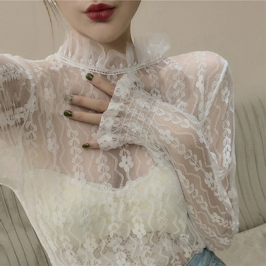 Lace blouse with half high neck