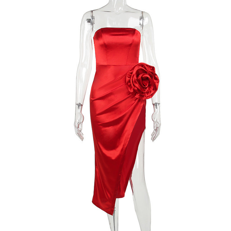 Large Flower Slim Fit Slit Dress