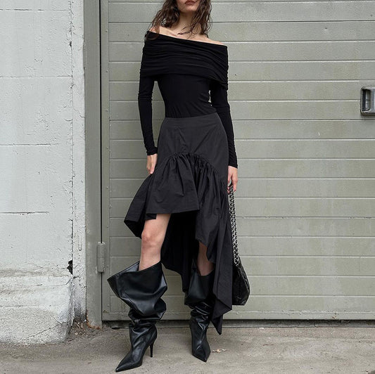 Irregular High Waist Flounced Skirt