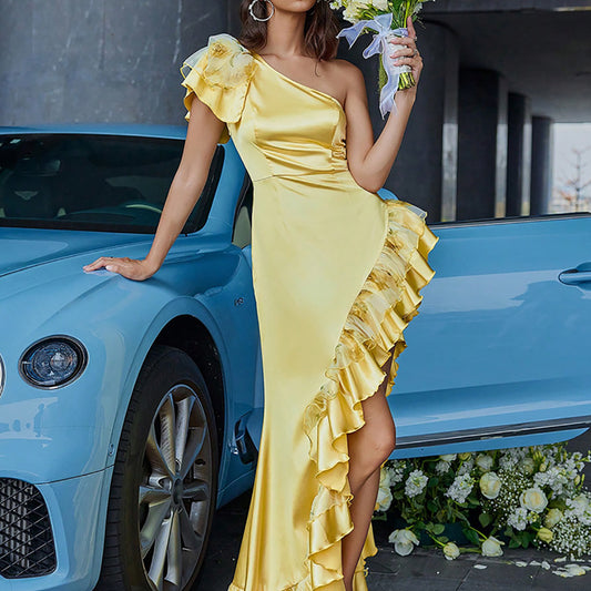 One Shoulder Ruffled Banquet