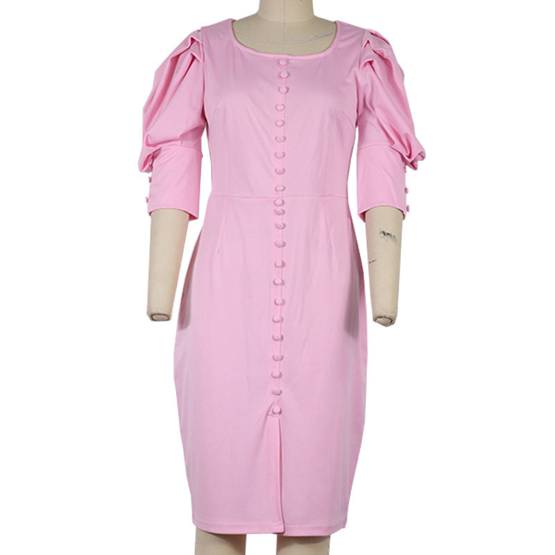 Square-neck Bubble Sleeve Dress