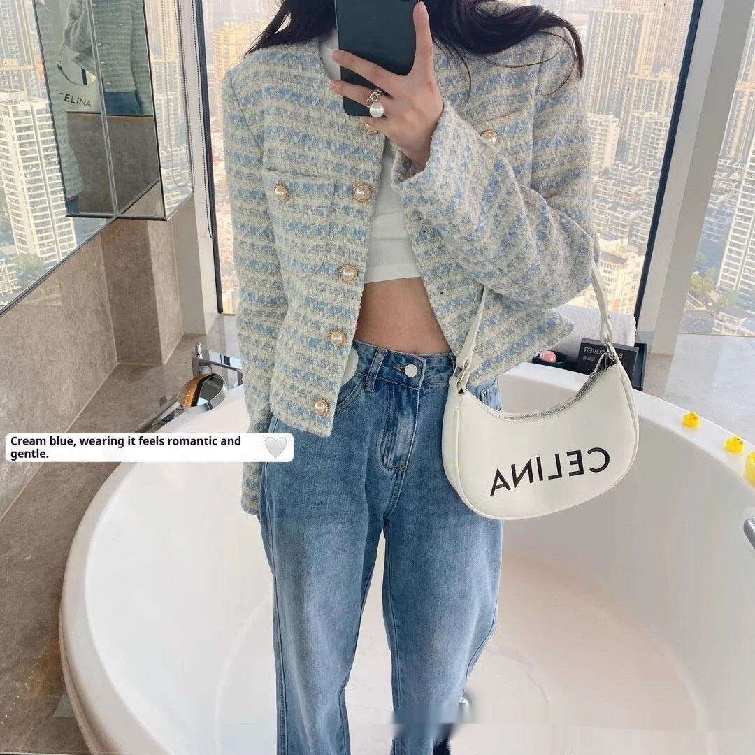 Milk Blue Pearl Classic Style Woolen Coat