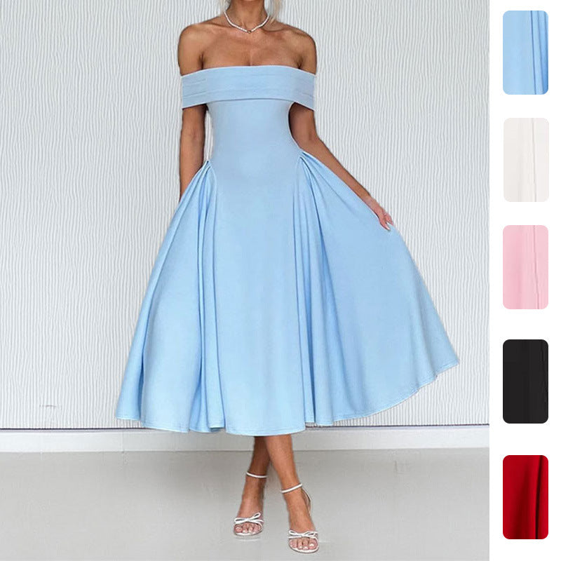 Off-shoulder Solid-color Dress - M Chic Boutique