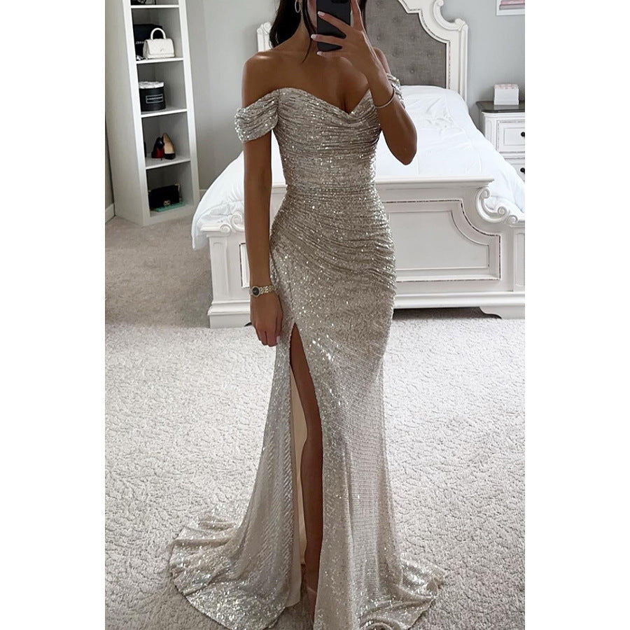 Off-neck Split Dress
