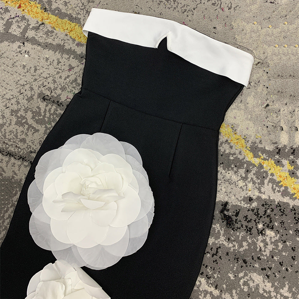 Tube Top Backless 3D Large Flower Socialite Long Dress