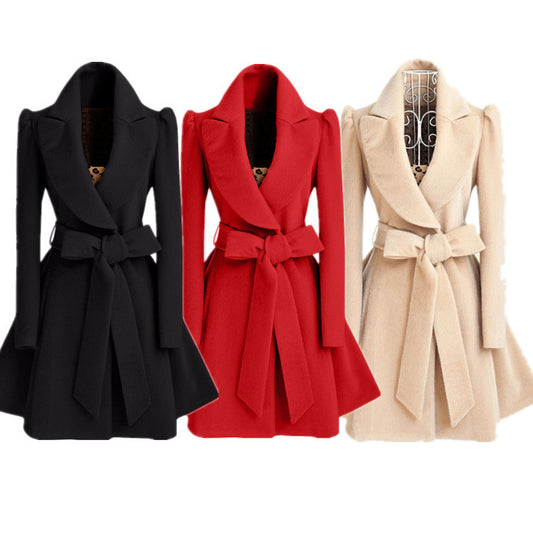 Waist Slim-fit Woolen Coat