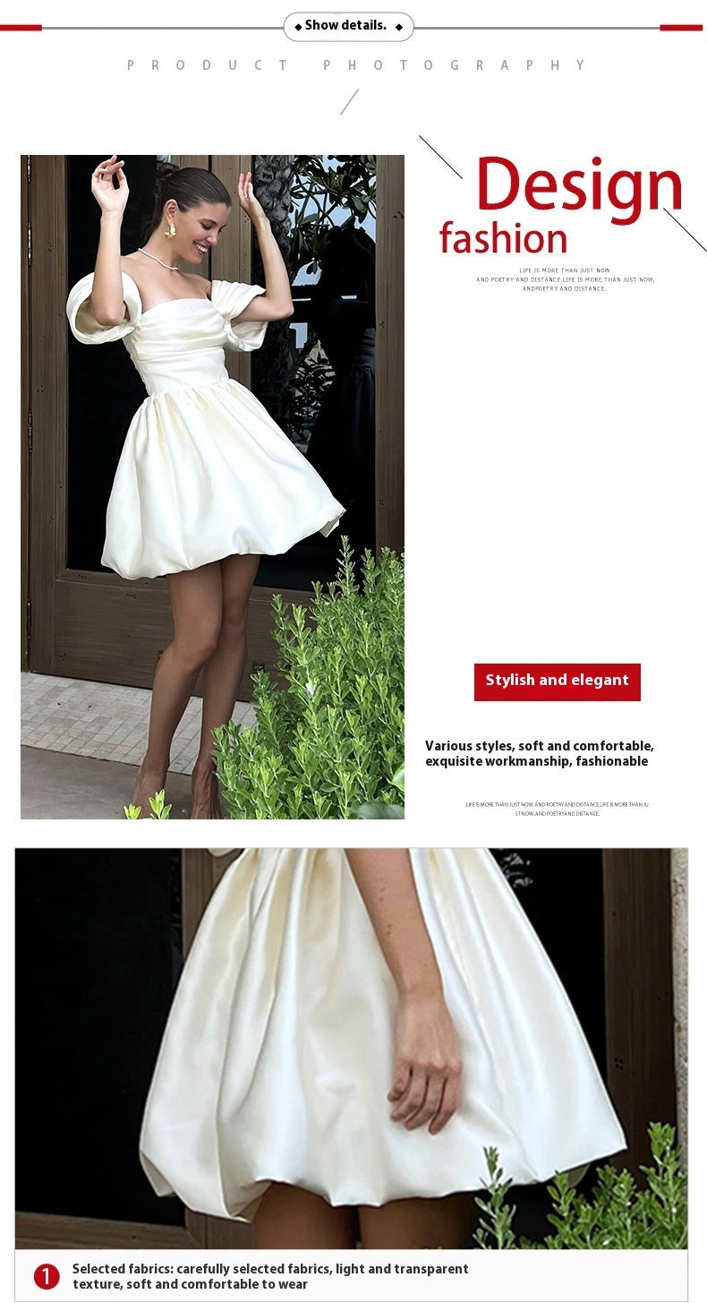 Simple Elegant Dress Solid Color Off-neck Socialite Style - M Chic Boutique