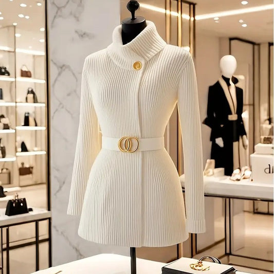 White High Neck Ribbed Sweater