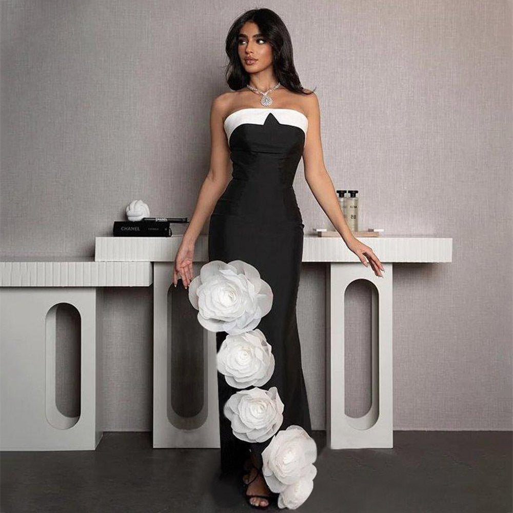 Tube Top Backless 3D Large Flower Socialite Long Dress
