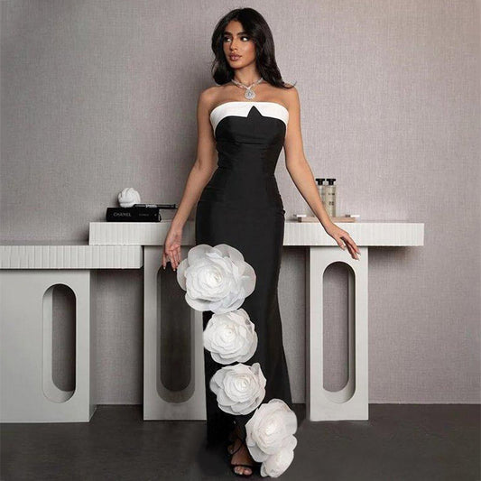 Tube Top Backless 3D Large Flower Socialite Long Dress