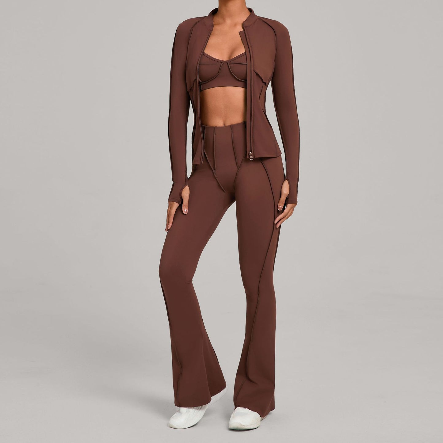 M Chic Boutique activewear zip-up top and matching yoga pants set, stylish and comfortable for workouts or casual wear.