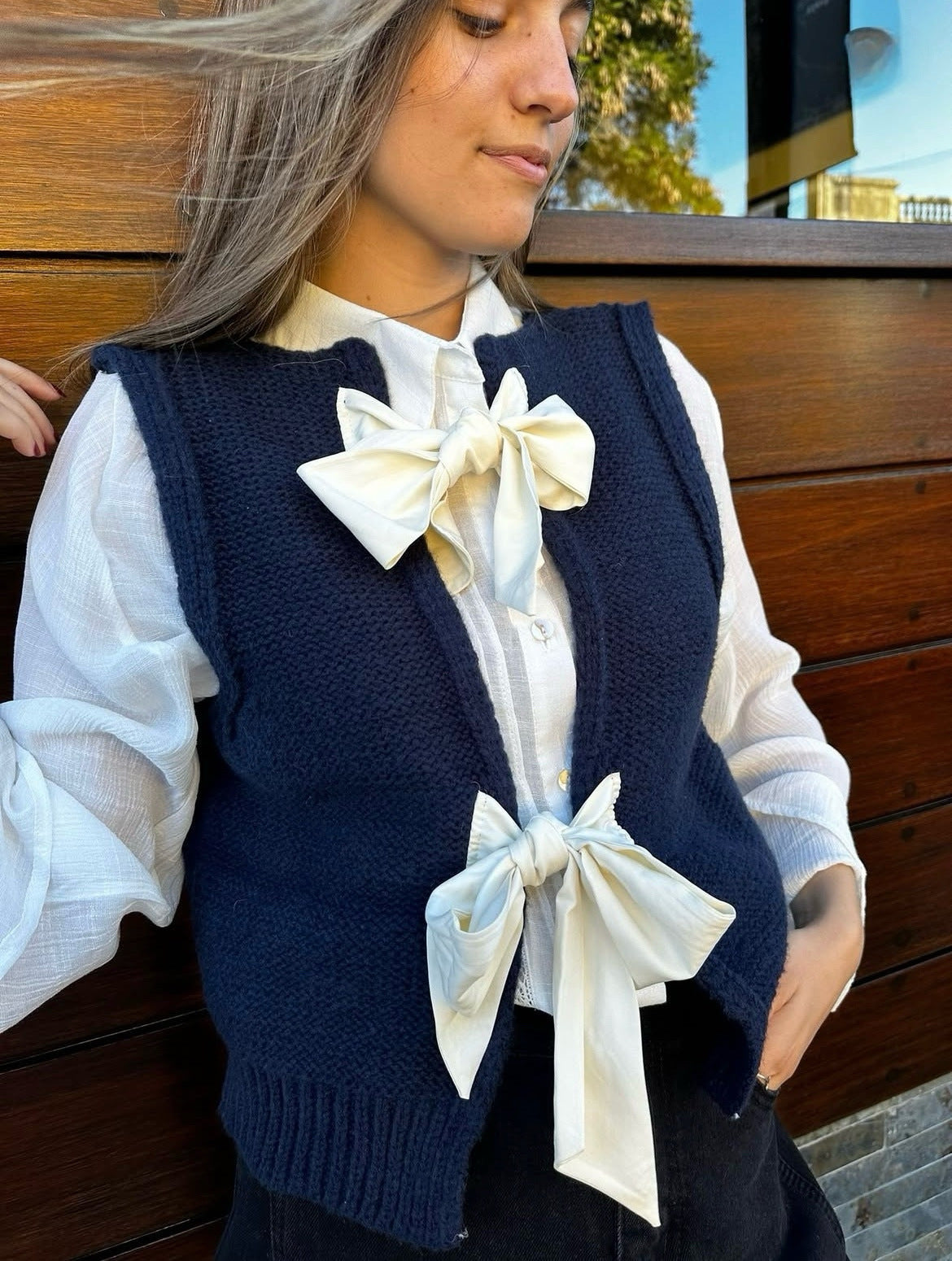 Minimalist Bowknot Vest Sweater