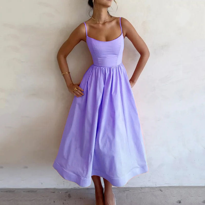 Solid Color Suspender Dress