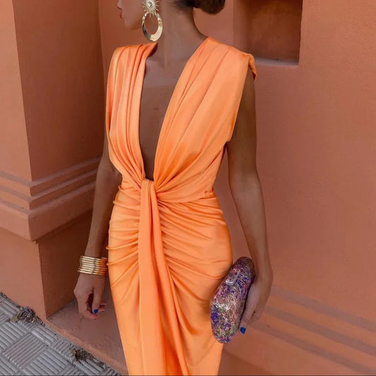 Lace High Waist V-neck Dress