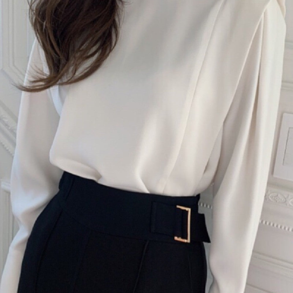 Half high collar shirt in soft fabric, styled with a modern fit, from M Chic Boutique, displayed on a neutral background.