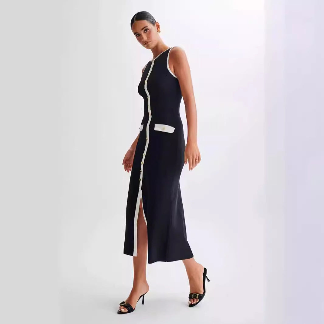 Fashion Black Elegant Woolen Dress