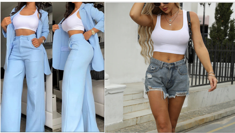 Pure Color Split Sleeve Lapel Suit