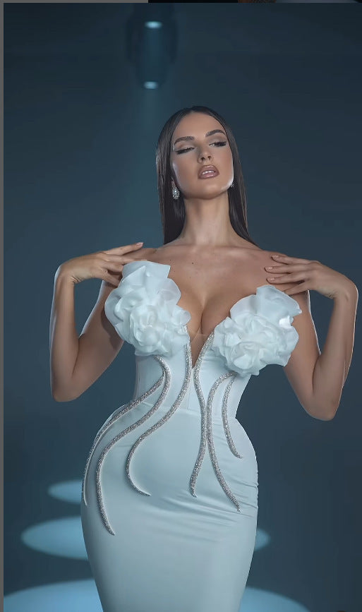 Socialite Flower Chain Strapless Evening Dress