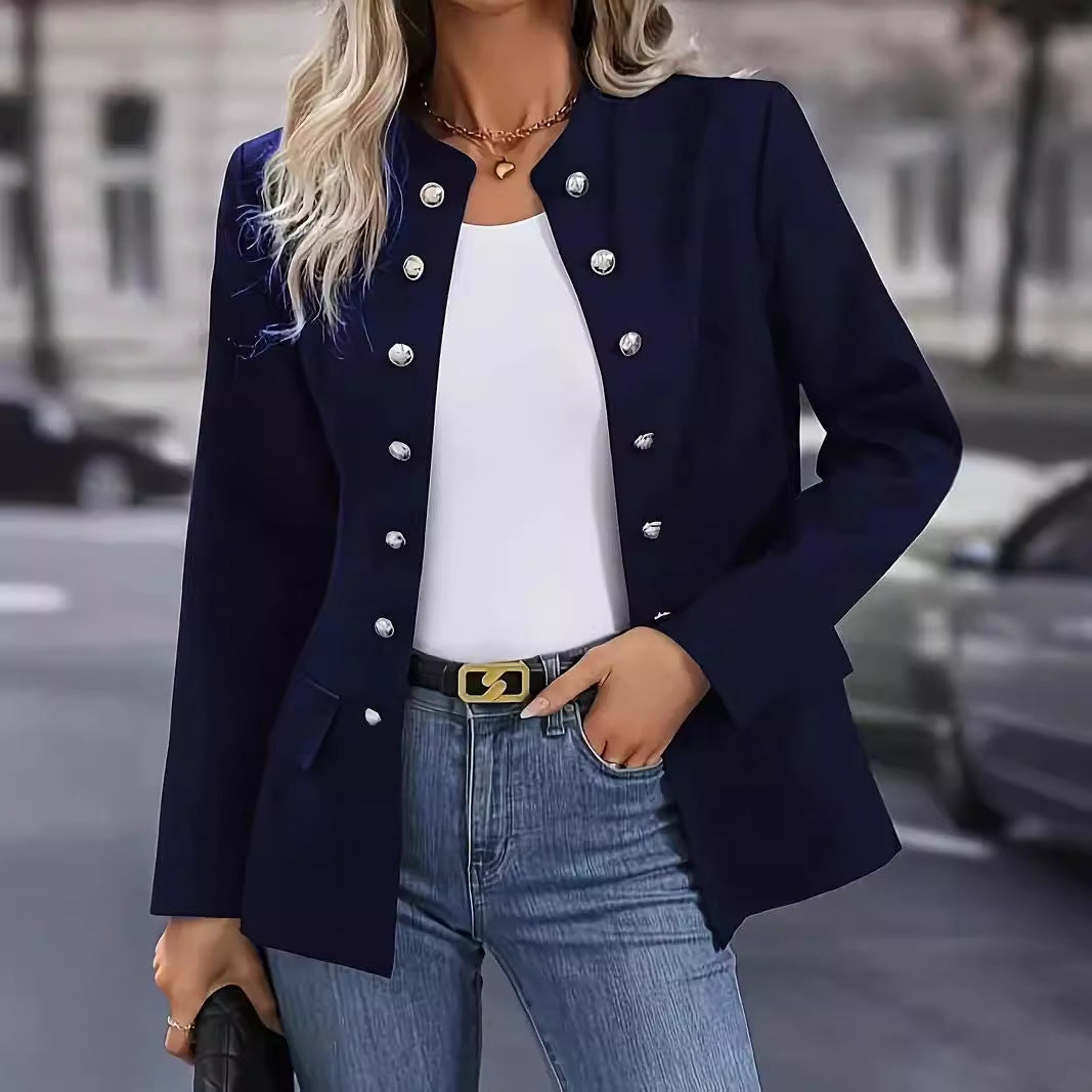 Solid Color Double Breasted Jacket
