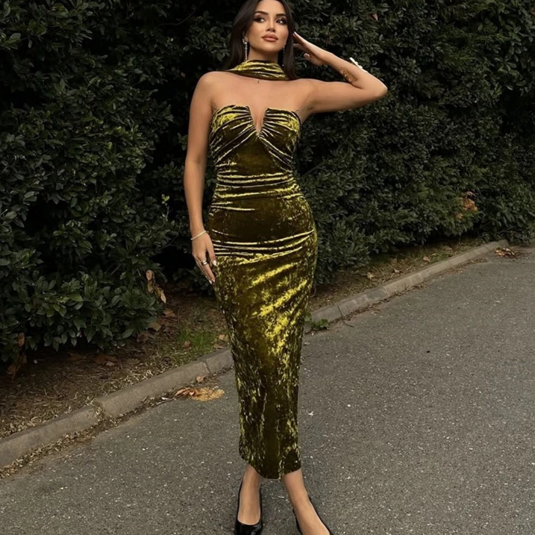 Fashionable Elegant Tube Top Velvet Dress