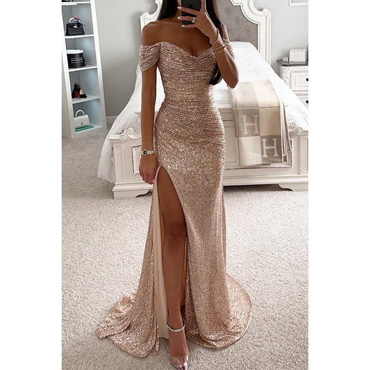 Off-neck Split Dress