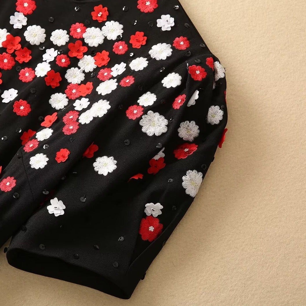 French Suit Exquisite Embroidered Flowers Sequins Dress