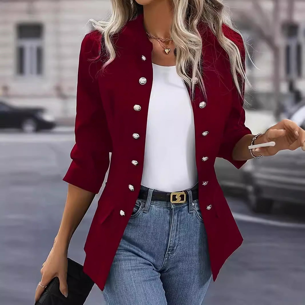 Solid Color Double Breasted Jacket