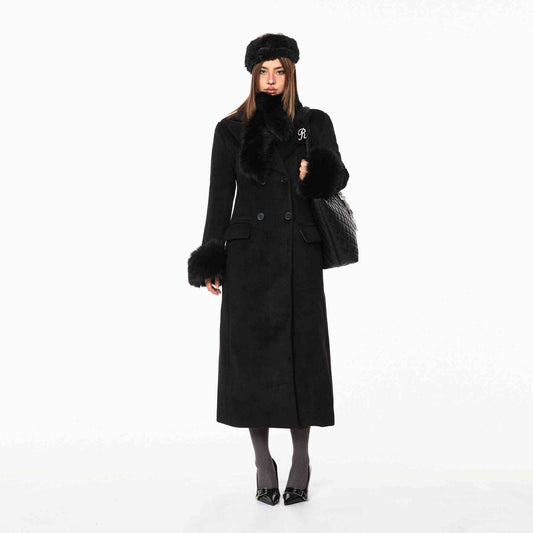 Waist-tight Woolen Fur Overcoat