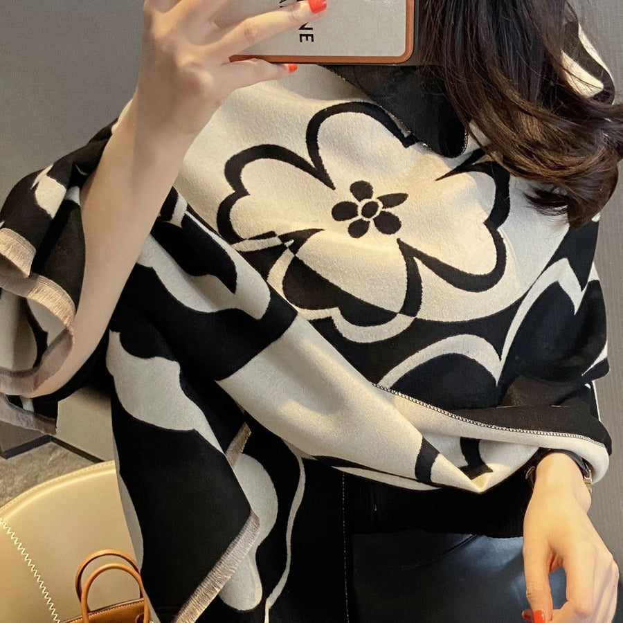 Black and white versatile scarf from M Chic Boutique, stylish accessories featuring a chic, high-grade fabric design.