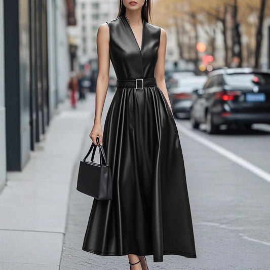 Round Neck Sleeveless Belt Long Dress