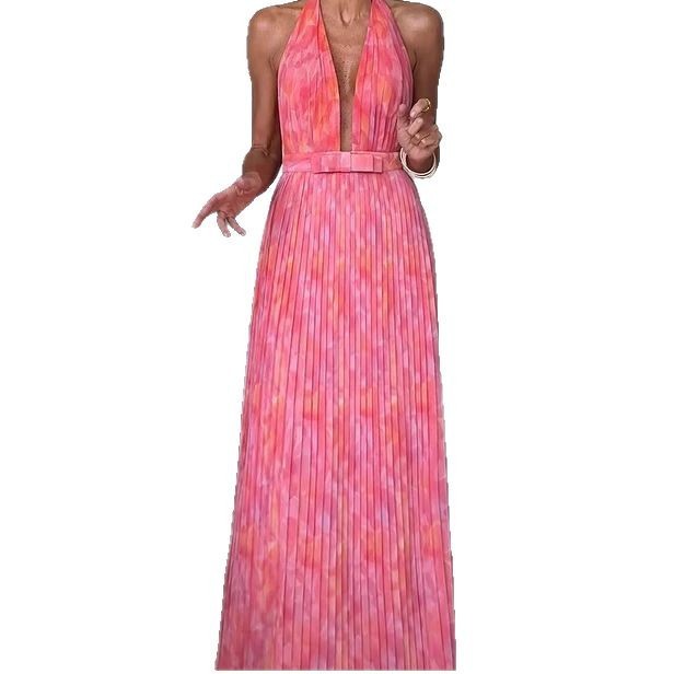 V Lace-up Backless Dress
