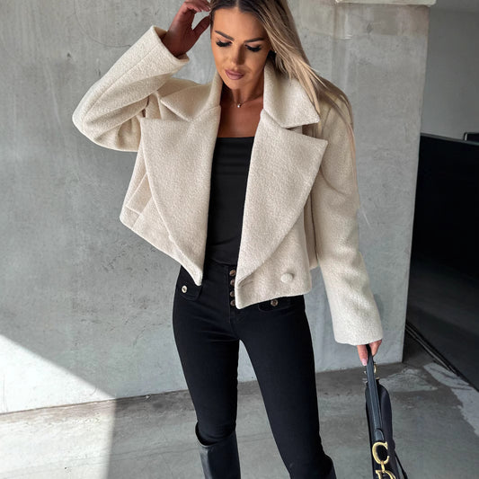 Woolen Cropped Oversized Coat - M Chic Boutique