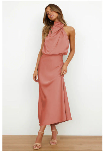 Solid Color High-grade Satin Elegant Dress