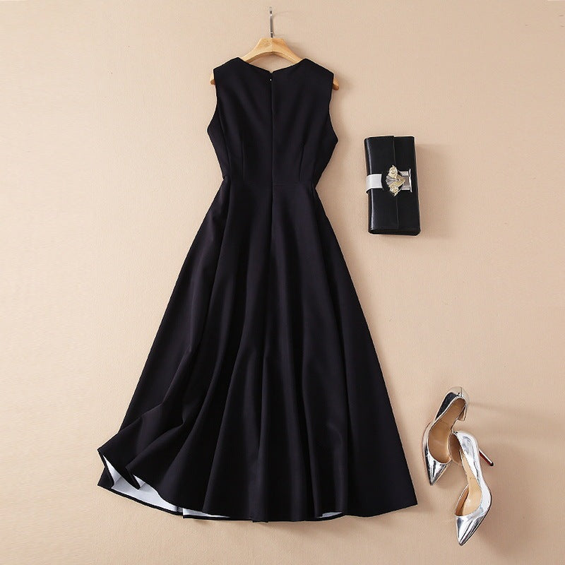 Thin Black Flower Swing French Dress