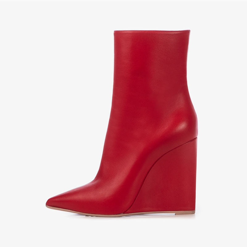 Pointed Toe Wedge Ankle Boots