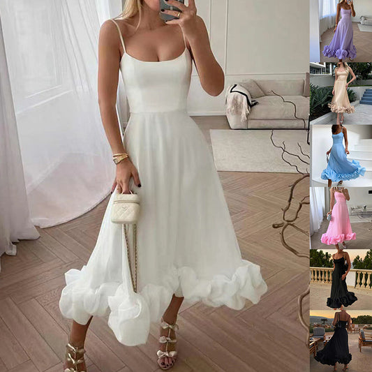 Fashion Suspenders Large Flower Swing Dress