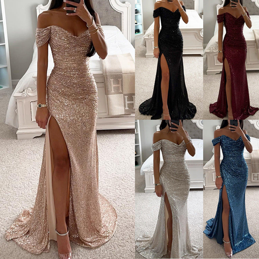 Off-neck Split Dress